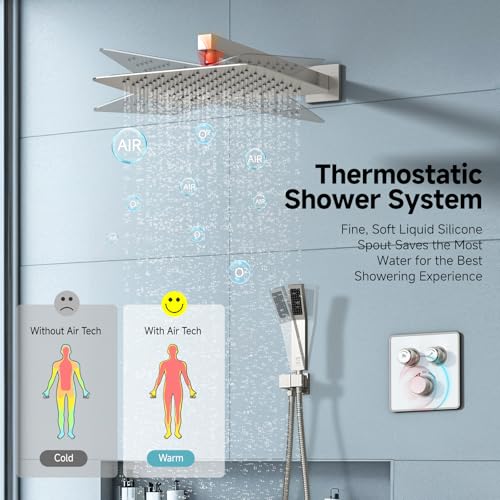 SR SUN RISE 100℉ Brushed Brushed Nickel Shower System,12 Inch | Luxury Rainfall Shower Head,High-Pressure Handheld Shower,Soild Brass,Wall Mount,Valve and Trim Kit Included - color: Brushed Nickel, style: 12"