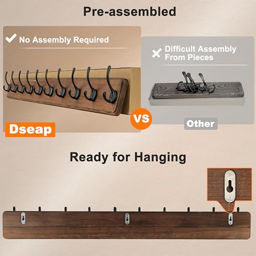 Coat Rack Wall: 38-1/4" Long, Patented, Heavy-Duty, 10-Double-Hooks Wooden Wall Mounted Coat Rack Coat Hanger Hook Rail for Winter Coats Hat Jacket Clothing, Weathered Brown - color: Weathered Brown & Black, size: L=38.3"(1pcs)