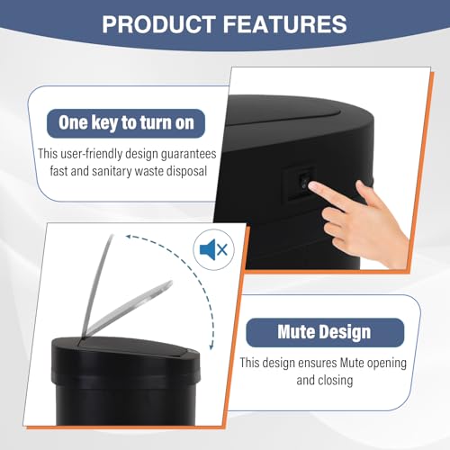 PayLessHere | 13 Gallon Stainless Steel Trash Can | Black | Automatic Touchless Lid with Motion Sensor | Kitchen Garbage Can with Waterproof Design | for Home, Office, Bathroom | Pack of 1 - color: Black Stainless Steel