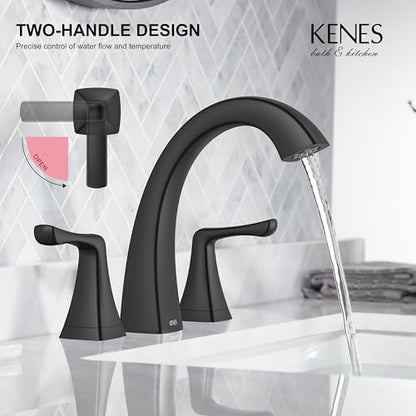 Black Bathroom Faucets for Sink 3 Hole 8 Inch 2 Handle Widespread | Bathroom Vanity Faucet with Pop Up Drain & Supply Lines, Lead-Free cUPC & NSF Certified, 8 Inch Faucet for Vanity RV Sink - color: Matte Black