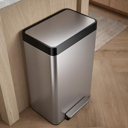 Kohler 20956-ST 11 Gallon Hands-Free Dual Compartment Recycling Kitchen Step, Trash Can with Foot Pedal, Quiet-Close Lid, Stainless Steel - color: Stainless Steel, size: 11 Gallon - Dual Compartment