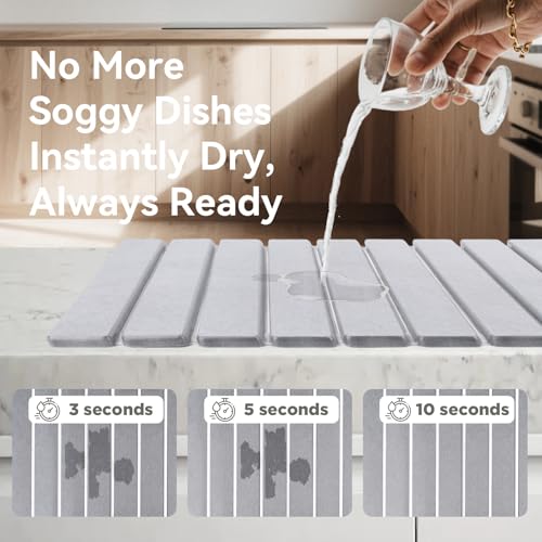 Stone Drying Mat for Kitchen Counter, 24"(L)×16"(W), Drying Matt Kitchen Counter, Quick Dry Stone Dishes Mats, Foldable Diatomaceous Earth Mat (Dove Gray) - color: Dove Gray