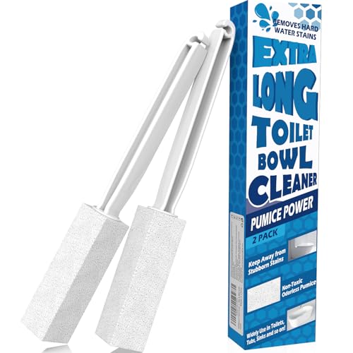 2 Pack Pumice Stone for Toilet Cleaning, Extra Long Handle for Removing Bowl Ring, Pool, Bathroom, Toilet Brush (White) - color: White