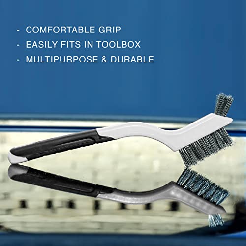 Wire Brush Set 3Pcs - Nylon/Brass/Stainless Steel Bristles with Curved Handle Grip for Rust, Dirt & Paint Scrubbing with Deep Cleaning – 7 Inches (Grey) - color: Gray