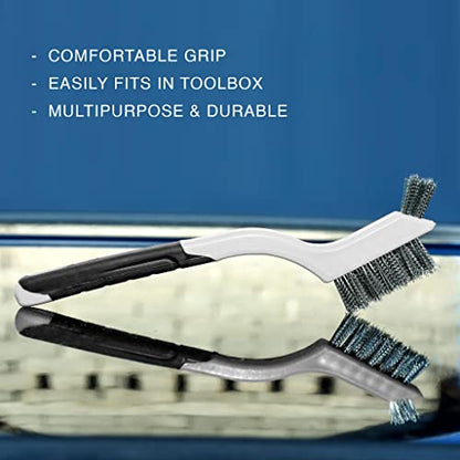 Wire Brush Set 3Pcs - Nylon/Brass/Stainless Steel Bristles with Curved Handle Grip for Rust, Dirt & Paint Scrubbing with Deep Cleaning – 7 Inches (Grey) - color: Gray