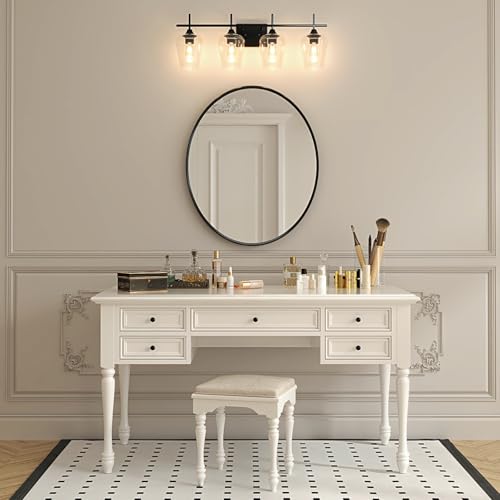 VONLUCE Bathroom Vanity Light, 4 Light Bathroom Light Fixture Over Mirror, Bathroom Wall Lamp with Clear Glass, Modern Black Vanity Lighting fixtures for Bathroom, Bedroom, Hallway | Wine Glass Shades, E26 Sockets, Easy to install, Vanity Lights for Bathr