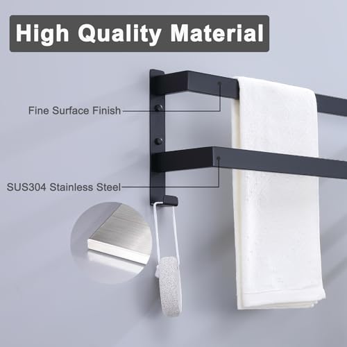 Double Towel Bar Towel Racks for Bathroom, Bath Towel Holders Wall Mount, Stainless Steel Towels Shelves Towel Rail, 2-Tiers (Matte Black, 32 Inches) - color: Matte Black, size: 32 Inches