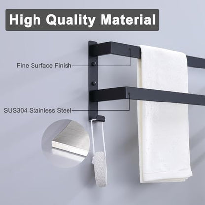 Double Towel Bar Towel Racks for Bathroom, Bath Towel Holders Wall Mount, Stainless Steel Towels Shelves Towel Rail, 2-Tiers (Matte Black, 32 Inches) - color: Matte Black, size: 32 Inches