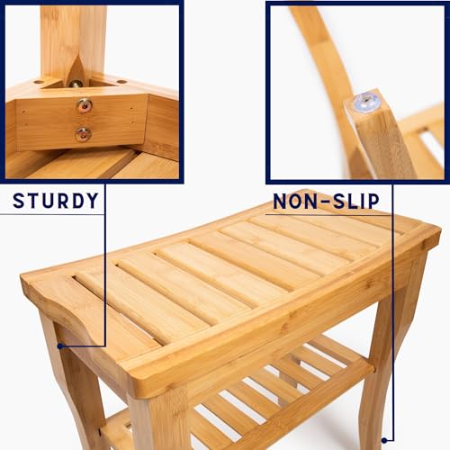 Shower Bench – Waterproof Wooden Spa Seat with Storage Shelf for Bathroom, Sauna & Entryway – Eco-Friendly Bath Stool Available in 3 Sizes - size: 19"