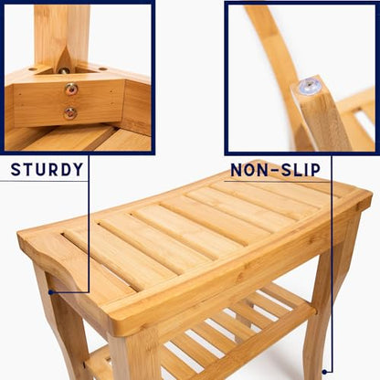 Shower Bench – Waterproof Wooden Spa Seat with Storage Shelf for Bathroom, Sauna & Entryway – Eco-Friendly Bath Stool Available in 3 Sizes - size: 19"