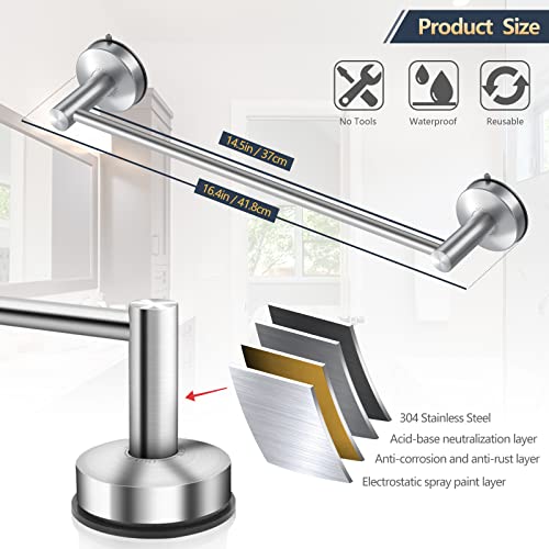 DGYB Suction Cup Towel Bar for Bathroom 17 Inch Set of 2 Brushed Nickel Towel Holder Stainless Steel Premium Kitchen Towel Rack Wall Mounted - color: 2 Pack-17in Brushed Nickel