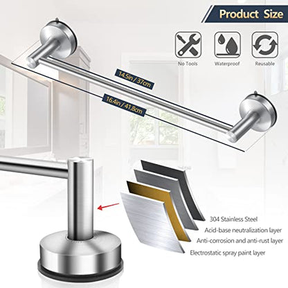 DGYB Suction Cup Towel Bar for Bathroom 17 Inch Set of 2 Brushed Nickel Towel Holder Stainless Steel Premium Kitchen Towel Rack Wall Mounted - color: 2 Pack-17in Brushed Nickel