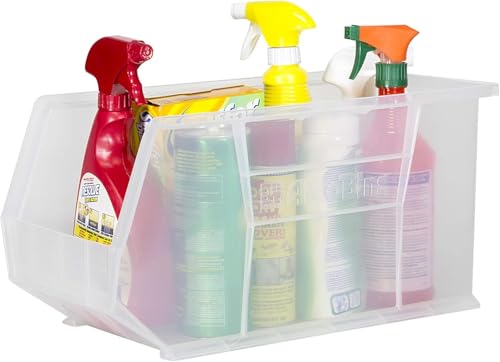 Akro-Mils 30265 AkroBins Plastic Storage Bins, 18"x8.25"x9", Clear, 6-Pack | Space-Saving Stackable Bins for Garage, Pantry, Craft Organization - color: Clear