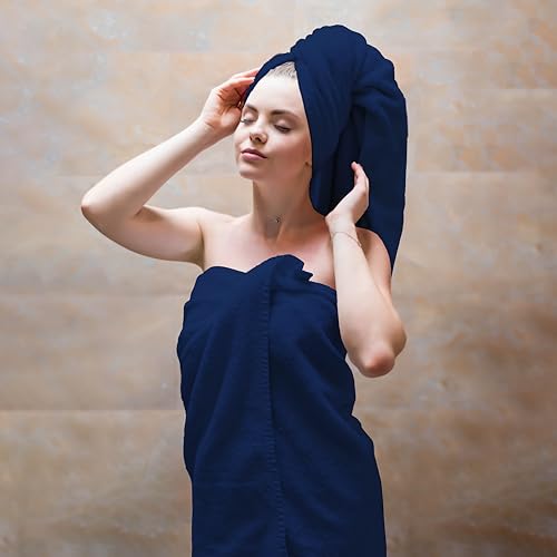 Ocean Towel Set for Bathroom 100% Luxury Cotton Bath Towels Set of 8 (2 Bath Towel and 2 Hand Towel Set & 4 Wash Cloth) - Blue Soft Towels Bathroom Set 600 GSM Double Stitched for Durability - color: Navy