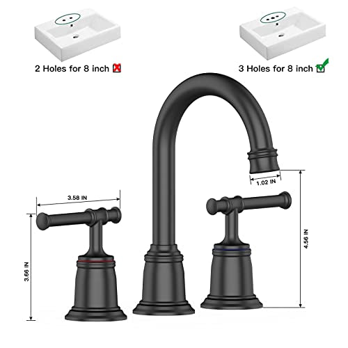 Classical Bathroom Faucets for Sink 3 Holes, 8 inch Bathroom Faucet, Widespread Matte Black Bathroom Faucet with Pop Up Drain and cUPC Lead-Free Hose (Matte Black) - color: Matte Black, size: 8 Inch