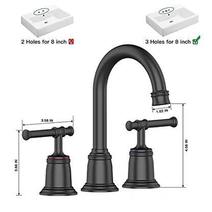 Classical Bathroom Faucets for Sink 3 Holes, 8 inch Bathroom Faucet, Widespread Matte Black Bathroom Faucet with Pop Up Drain and cUPC Lead-Free Hose (Matte Black) - color: Matte Black, size: 8 Inch