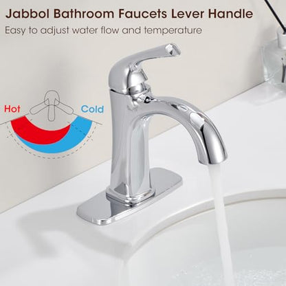 Polished Chrome Single Hole Bathroom Faucet, Single Handle Brass Bathroom Sink Faucet, Lavatory Vanity Faucet for 1 or 3 Holes, Bathroom Faucets with Pop Up Drain and Supply Lines, Deck Plate - color: A-Polished Chrome