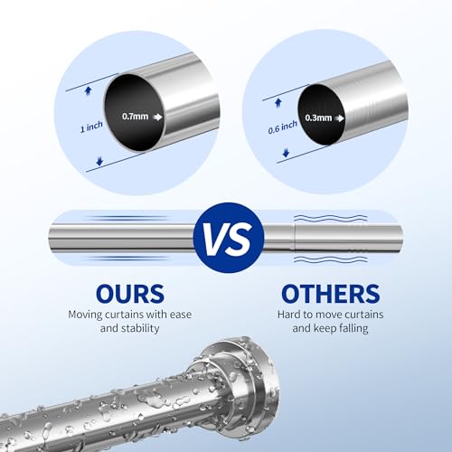 Mcrbeay Shower Curtain Rod, 1" Diameter Heavy Duty Tension Shower Rod, Non Slip Adjustable 28-46 inch No Drilling Shower Curtain Rods Spring Tension For Bathroom, Shower Stall, No Rust, Silver - color: Silver, size: 28-46 Inches