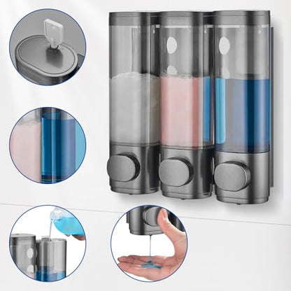 Pollock Shampoo and Conditioner Dispenser 3 Chamber No Drill | Shower Soap Pump Dispenser Wall Mounted,Body Wash Dispenser,Shower Gel Shampoo Holder for Bathroom Accessories, (Gun 3) - color: Gun 3