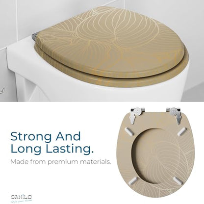 SANILO Wooden Toilet Seat with Soft Close [ROUND] - Decorative, Quiet & Slow Close Molded Wood Seat - With Strong Bumpers & Hinges - Adjustable Fit – Hosta - color: Hosta