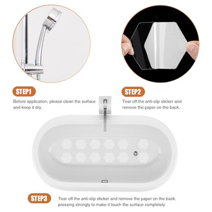 Secopad Bathtub Stickers Non-Slip, 12 PCS White Hexagon Safety Shower Treads Adhesive Appliques with Premium Scraper - color: White