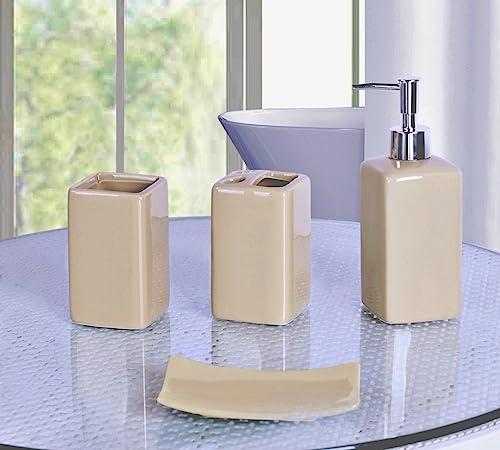 Bathroom Countertop Accesory Set 4 Piece Solid Ceramic (Light Taupe) - style: Light Taupe