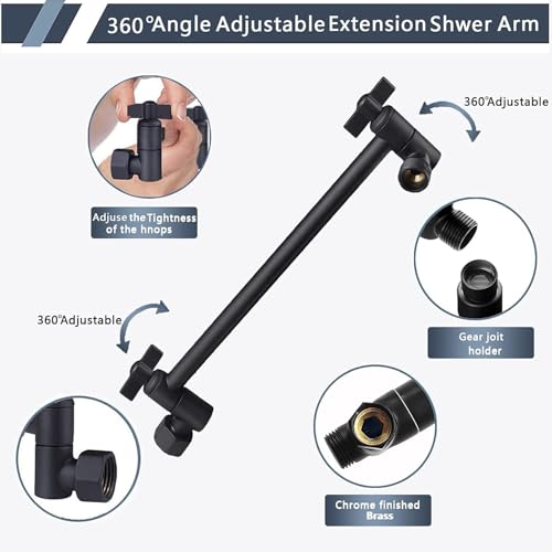 Rainfall Shower Head with Handheld Combo, Black, 10 Inch & 3 Spray Modes | 180° Adjustable with Extension Arm, Easy To Install - color: Matte Black
