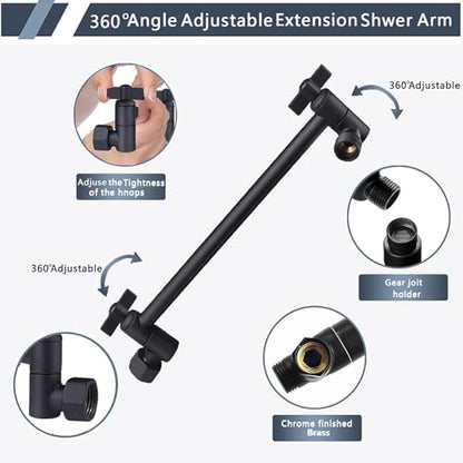 Rainfall Shower Head with Handheld Combo, Black, 10 Inch & 3 Spray Modes | 180° Adjustable with Extension Arm, Easy To Install - color: Matte Black