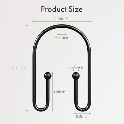 AmazerBath Shower Curtain Hooks, Simple Black Shower Curtain Hooks Rust Proof, Metal Shower Curtain Rings, Double Side Shower Hooks for Shower Curtain, Double Shower Hooks Rings Liner Bathroom, 12Pcs - color: Black, style: Minimalist