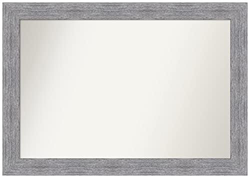 Amanti Art Grey Bathroom Mirror for Over Sink, 29x41 Bark Rustic Grey Rectangle Vanity Mirror, Large Country Rustic Frame, Hangs Horizonally and Vertically, Bathroom Wall Decor, Non-Beveled Edge - color: Bark Rustic Grey, size: 41"L x 29"W