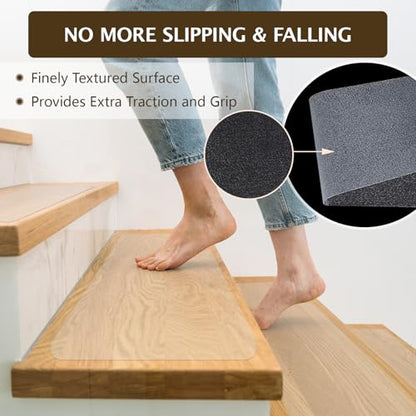 Clear Non Slip Stair Treads - 24"x6", 18-Pack Anti Slip Strips for Wooden Steps Indoor, Transparent Adhesive Pre-Cut Step Grips, Safety for Elderly, Children and Dogs - size: 6" x 24"
