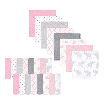 Hudson Baby Unisex Baby Rayon from Bamboo Washcloth Bundle, Girl Elephant, One Size - color: Girl Elephant