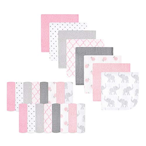 Hudson Baby Unisex Baby Rayon from Bamboo Washcloth Bundle, Girl Elephant, One Size - color: Girl Elephant