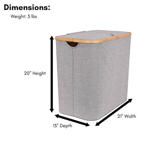 BirdRock Home Bamboo & Canvas Hamper | Single Laundry Basket with Lid | Foldable Hamper | Cut Out Handles