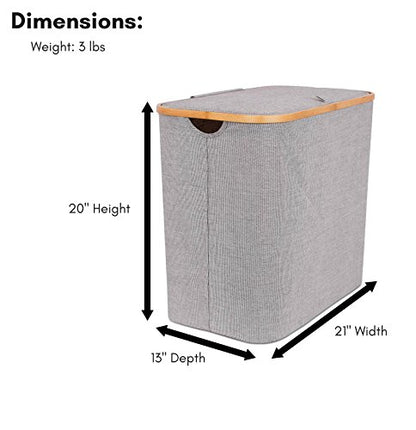 BirdRock Home Bamboo & Canvas Hamper | Single Laundry Basket with Lid | Foldable Hamper | Cut Out Handles