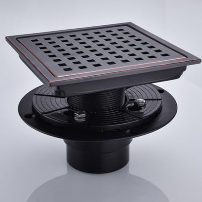 RANDOM 6 Inch Square Shower Floor Drain with Oil Rubbed Bronze Removable Quadrato Pattern Grate, PVC Shower Drain Base Flange,Include Hair Strainer,SUS 304 Stainless Steel - color: C-oil Rubbed Bronze-6″ Square With Base Flange