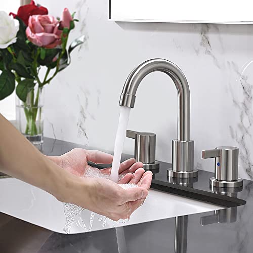 2 Handle 3 Hole 8 Inch Widespread Bathroom Faucet with Metal Pop-Up Drain, Brushed Nickel, WF015-1-BN - color: Brushed Nickel
