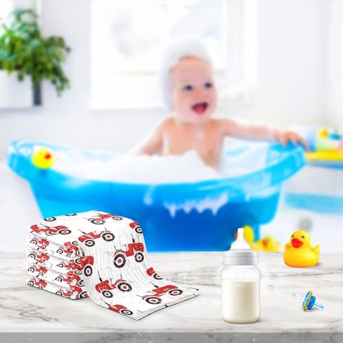 Baby Old Wheeled Tractors Muslin Washcloths 3 Pack - Muslin Burp Cloths Hanky Large 11.8"X11.8" Extra Soft Absorbent Baby Burp Rags for Newborn 100% Cotton for Boys Girls Gift - size: one sizex3