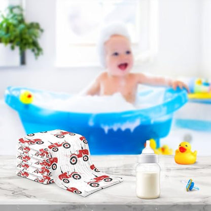 Baby Old Wheeled Tractors Muslin Washcloths 3 Pack - Muslin Burp Cloths Hanky Large 11.8"X11.8" Extra Soft Absorbent Baby Burp Rags for Newborn 100% Cotton for Boys Girls Gift - size: one sizex3