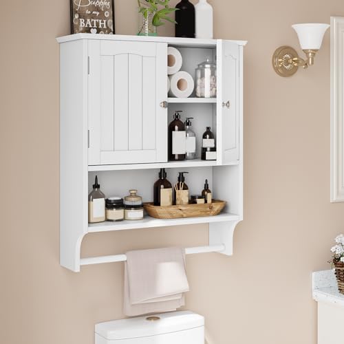Bathroom Cabinet, White Bathroom Wall Cabinet with 2 Doors and Adjustable Shelf, Wall Mount, Towel Rack, Over The Toilet Storage Cabinet, Medicine Cabinet - color: Bathroom Wall Cabinet White