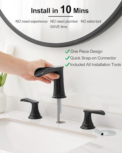 Black Waterfall Bathroom Faucet, Brass Widespread 3 Hole Vanity Faucet, 2 Handles Bathroom Sink Faucet Set, 8 Inch Bathroom Faucets for Sink Vanity Lavatory Farmhouse RV with Pop-Up Drain - color: Matte Black