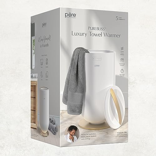 Pure Enrichment PureBliss Luxury Towel Warmer - Extra Large 20L Heats Towels, Robes, Blankets, or Clothing - Modern Bucket Design, 4 Heat Timer Settings & Auto Shut-Off (White & Brushed Gold) - color: White & Brushed Gold