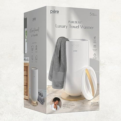Pure Enrichment PureBliss Luxury Towel Warmer - Extra Large 20L Heats Towels, Robes, Blankets, or Clothing - Modern Bucket Design, 4 Heat Timer Settings & Auto Shut-Off (White & Brushed Gold) - color: White & Brushed Gold