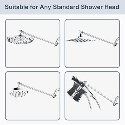 BRIGHT SHOWERS 15 Inch Extra Long Shower Head Extension Arm, Solid Brass Shower Arm Extender with Locking Screw for Rain and Handheld Showerhead, Height & Angle Adjustable, Chrome - color: Chrome, style: 15 Inch