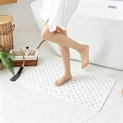 Non Slip Bathtub Mat and Shower Mat 31x17 inch,Bath Mat with Quick Dry Drain Holes and Suction Cups, Soft Comfortable Safe Bathroom Mat for Bath Tub, Floor, Tile (White)
