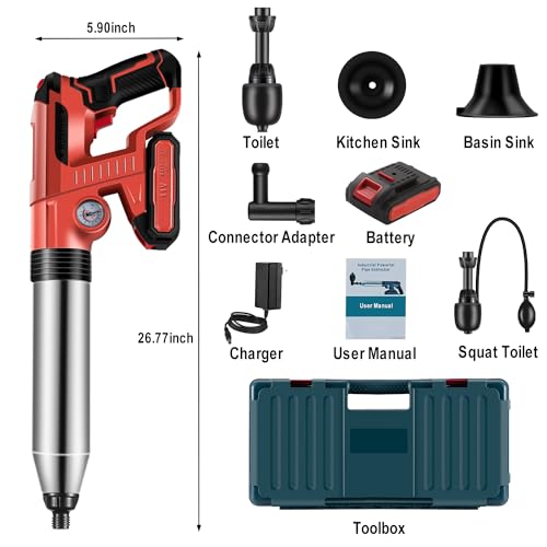 Electric Toilet Plunger，Drain Clog Remover Tools,High Pressure Air Toilet Plungers Heavy Duty Plunger For Toilet,Bathroom,Floor Drain,Sewer,Pipe，RED - color: 1 Battery RED