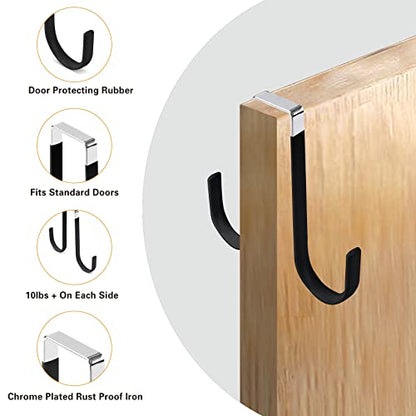 Manesi Over The Door Hooks, Soft Rubber Prevent Scratches Door Hangers Hooks for Bathroom, Living Room, Bedroom, and Kitchen Hanging Clothes, Towels, Shoe Bag, Hats, Coats, Bags, etc. (Black, 4 Pack) - color: Black
