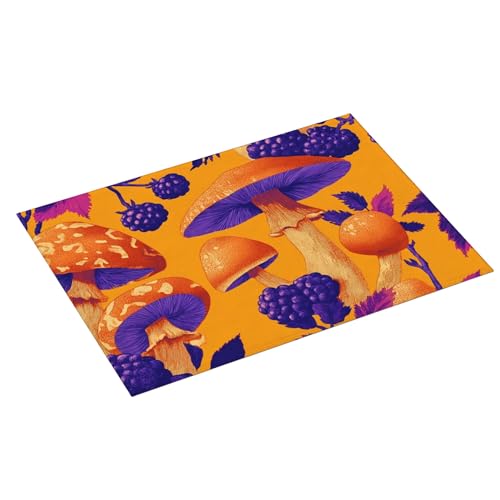 Lovely Mushroom Print Dish Drying Mat Absorbent Reversible Microfiber Kitchen Counter Protector Fast Drying Dish Pad Large“18 x 24" Dish Mat - color: Orange-Mushroom