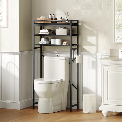 MAHANCRIS Over Toilet Storage, 3-Tier Bathroom Organizer Shelf with Toilet Paper Holder, Freestanding Space Saver Bathroom Shelves Above Toilet for Bathroom, Laundry Room, Black TSBK1201 - color: Black