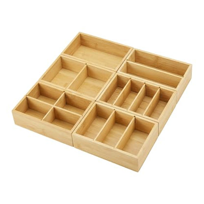 Bamboo Drawer Organizer with Removable Dividers, Fits Kitchens, Bathrooms, Desk, Utensil, Makeup (Natural, S) - size: S